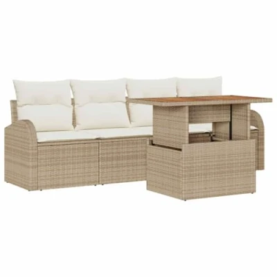 Afbeelding van vidaXL 5 delige tuinbankstel met kussens Beige poly rattan