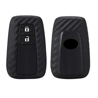 Afbeelding van Happyit Autosleutel hoes koolstofvezel patroon zachte siliconen voor Toyota CHR C HR Camry Prius Prado 2 toetsen Keyless afstandsbediening