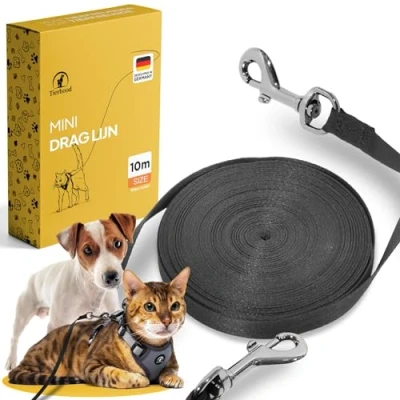 Afbeelding van sleeplijn 5 m / 10 15 voor honden en katten [vederlicht] Kattenriem met polsband 360 graden karabijnhaak kleine hondenriem licht