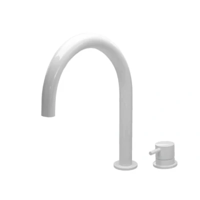 Afbeelding van Waterevolution Flow 2 gats wastafelkraan wit met lage U 113mm uitloop T1121UBR
