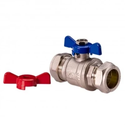 Afbeelding van UKDD® 15 mm Heavy Duty Full BORE vlinderkogelkraan isolatieklep met rood en blauw handvat compressie WRAS goedgekeurd duim trun