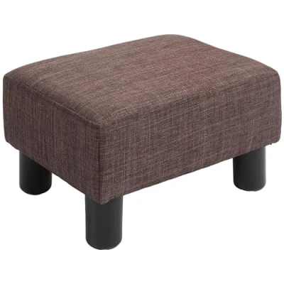 Afbeelding van HOMCOM Voetenbank, Zithocker, Rechthoekige Ottoman, Voetensteun van Linnen, Gestoffeerde Hocker tot 100 kg Draagvermogen, voor Woonkamer, Gang, Bruin, 40 x 30 24 cm