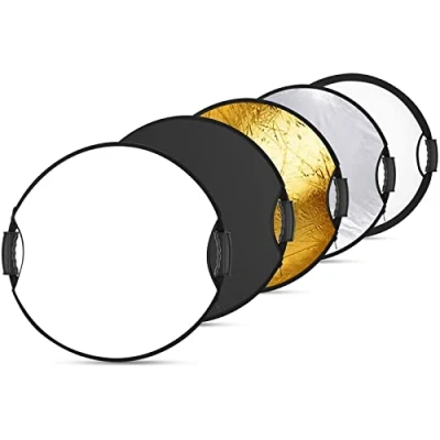 Afbeelding van NEEWER 56 cm lichtreflector met handvat en 3/8&quot; draad, 5 in 1 opvouwbare schijflichtdiffuser doorschijnend/zilver/goud/wit/zwart voor fotografieverlichting, buitenverlichting, RF 56II