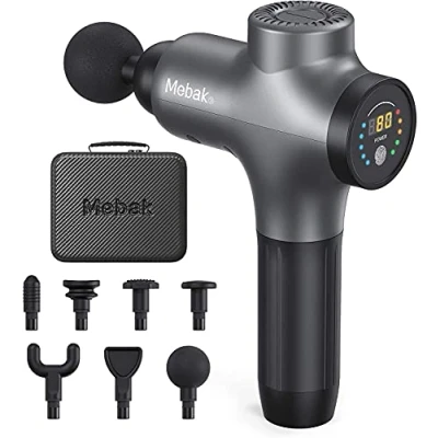 Afbeelding van Mebak Massagepistool Deep Tissue Percussie Muscle Massager Gun Handhel Elektrisch massageapparaat voor atleet Nek Rug Lichaamspijnverlichting Superstille draagbare sportmassager met borstelloze motor 7 koppen 5 snelheid 3
