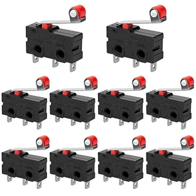 Afbeelding van InduSKY 10 stuks micro schakelaar eindschakelaars met momentane roller hendel arm SPDT 1NO 1NC AC 250V 5A snap actie scharnier mini rolhendel wisselschakelaar