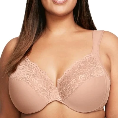 Afbeelding van Glamorise Vrouwen Plus Size Low Cut Wonderwire Lace Bra Onderdraad #1240, Cappuccino, 80D
