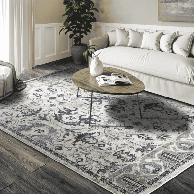Afbeelding van Villeroy &amp; Boch Laagpolig tapijt Emmanuel, klassiek woonkamertapijt, traditioneel voor woonkamer, slaapkamer, eetkamer, hal, keuken crèmeblauw, 120x170 cm