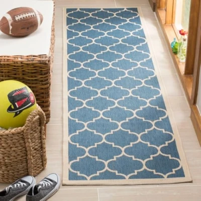 Afbeelding van Safavieh CY6914 In en outdoortapijt 62 x 240 cm blauw/beige.
