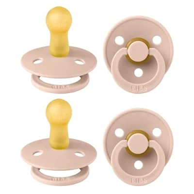 Afbeelding van BIBS Colour fopspeen 4 pack, BPA vrij, kersenvorm tepels. Natuurlijk rubber/latex, gemaakt in Denemarken, maat 2 (6 18 maanden), blush