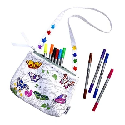 Afbeelding van Eatsleepdoodle Herbruikbare &amp; Kleurbare Vlinder Crossbody Tas Versier en Personaliseer als Leuke Accessoire, Perfect voor Kinderen Inclusief Uitwasbare Viltstiften