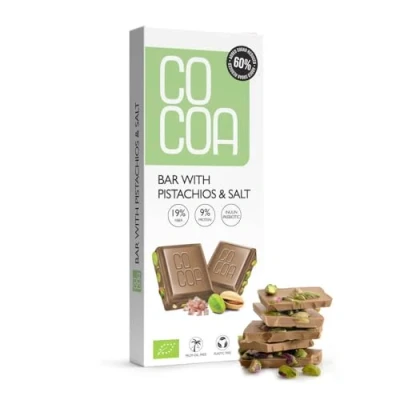 Afbeelding van Witte tablet met pistachenoten en BIO zout 40g, 65% minder suiker, koolhydraatarme snack inuline probioticum, chocolade laag kokossuikergehalte, perfect voor een koolhydraatarm dieet