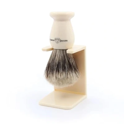 Afbeelding van Edwin Jagger 1EJ947SDS Classic Best Dassenhaar Exfoliërende Scheerkwast met Voet voor Scheercrème of Scheerzeep Mannen en Vrouwen (Imitatie Ivoor)