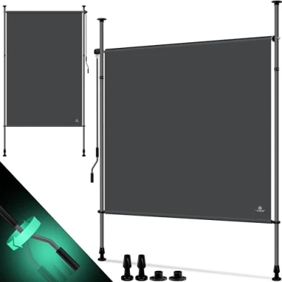 Afbeelding van KESSER® Zonnescherm Luifel verticale Zonwering 120 x 310 cm Klemluifel uittrekbaar en ondoorzichtig, Zijluifel met handslinger zonder boren, Wind &amp; Privacy Scherm voor balkon tuin terras Antraciet