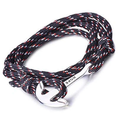 Afbeelding van Unendlich U &quot;Hope Anker dames heren bedelarmband gevlochten nylon touw legering wikkelarmband meerlaagse armbanden, zwart, 40 42 0cm, touwlegering, zonder steen