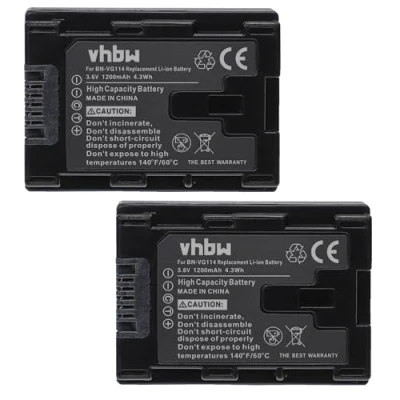 Afbeelding van vhbw Set van 2 batterijen 1200 mAh voor camcorder vervangt JVC BN VG114, VG114AC, VG114E, VG114SU, VG114U, VG114US