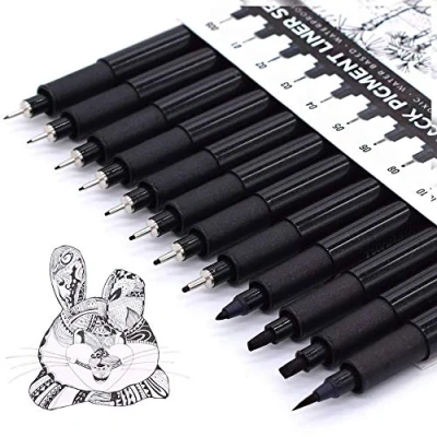 Afbeelding van TWOHANDS Pigment Micron Finelinerset,Waterdicht pennen, Zwart,Geweldig Voor Kunstenaarsillustratie, Schetsen,Technische Tekening,12 stuks,902188