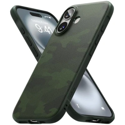 Afbeelding van Ringke Onyx Compatibel met iPhone 16 Case Robuust Phone Cover Duurzaam Schokbestendig TPU Hoesje Camo Green