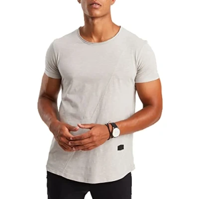 Afbeelding van Leif Nelson T shirt voor heren, zomer, ronde hals, 100% katoen, regular fit, kraag, casual basic heren met korte mouwen, grijs, L