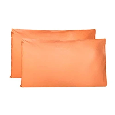 Afbeelding van Paar kussenslopen 100% Pure katoen 40x80 CM, Set van 2 Bed Kussen Stoffen Gemaakt in Italië, Tassluiting, Solid Color, Standaard Maat met Oranje