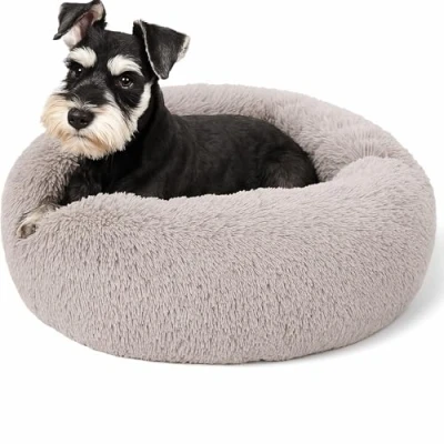 Afbeelding van SEOUGEE Kalmerend donut kattenbed, pluizig pluche rond hondenbed, behaaglijk zacht wasbaar kussen, verwarmende huisdierbedden met antislip onderkant, anti angst binnen slapen knuffelnest voor kleine