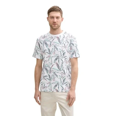 Afbeelding van TOM Tailor Tshirt print, Heren, Maat: Medium, White multi leaf design