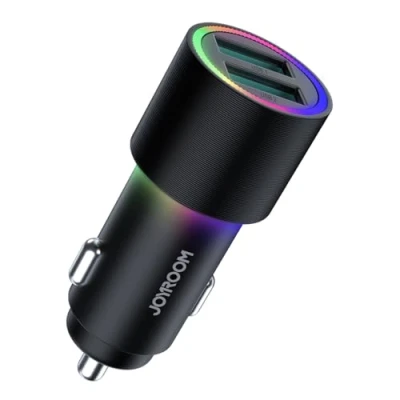 Afbeelding van Joyroom autolader 2 x USB met achtergrondverlichting 24W zwart (JR CL10)