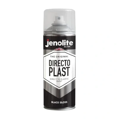Afbeelding van JENOLITE Directoplast glansspuitverf ZWART 400ml Multi Surface Spuitverf Voor alle soorten kunststof Geen primer nodig RAL 9005