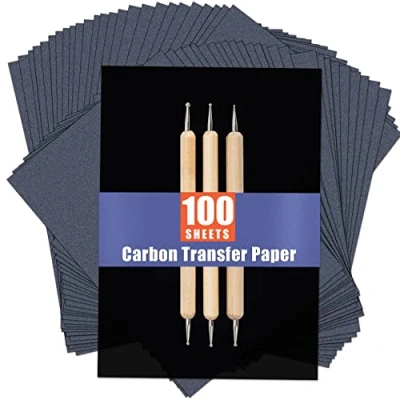 Afbeelding van psler 100 vellen Carbon papier vellen, Transfer met 3PCS Embossing Stylus voor DIY houtbewerking, papier, canvas en andere kunst ambachtelijke oppervlakken (7,3 bij 10 Inch)