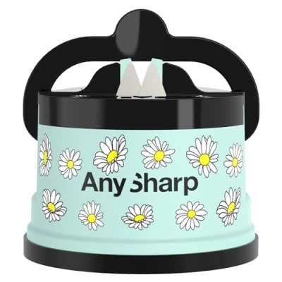Afbeelding van AnySharp Messenslijper, Handsfree Veiligheid, PowerGrip Zuigkracht, Veilig Slijpen van Alle Keukenmessen, Ideaal voor Gehard Staal &amp; Kartel, Compact, Ontwerp Madeliefjes