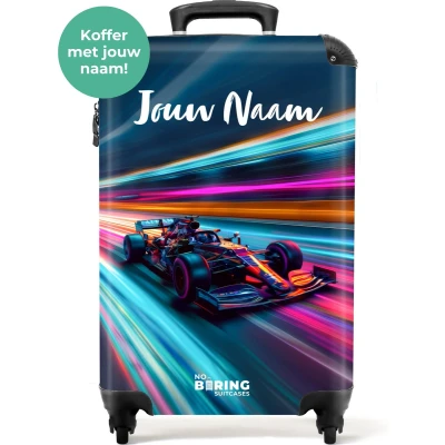 Afbeelding van NoBoringSuitcases.com® Kinder koffer jongen formule 1 auto Reiskoffer kinderen jongens Kinderkoffer met wieltjes Trolley lichtgewicht Past binnen 55x40x20 en 55x35x25