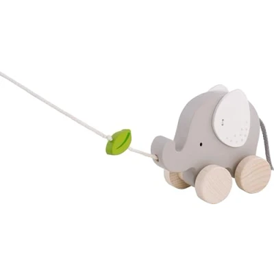 Afbeelding van Goki Houten Trekdier Olifant met Blad