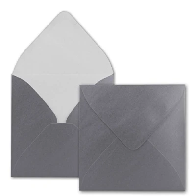 Afbeelding van FarbenFroh Vierkante enveloppen in zilver metallic, 15,5 x cm, zonder venster, met natte plakrand, 110 g/m², voor uitnodigingskaarten bruiloft, verjaardag en meer