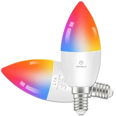 Afbeelding van ANTELA Smart Lamp Led E14 4.5W 385 Lumen Slimme Rgb16 Miljoen Verschillende Kleuren, Kleurtemperatuur 2700K tot 6500K, Werkt met Alexa/Google Assistant, Levensduur 15.000 uur, 2 stuks