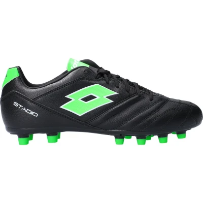 Afbeelding van Lotto Stadio 300 III FG Voetbalschoenen met kunststof noppen, Heren, Maat: 45.5, All black/spring green Imitatieleer/ textiel