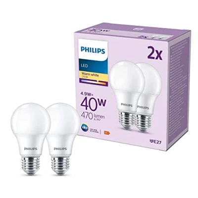 Afbeelding van Philips LED Lamp Mat 40 W E27 Warmwit licht 2 stuks