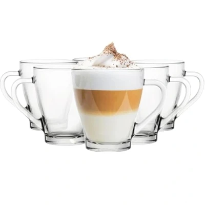 Afbeelding van Glasmark KROSNO, 280ml, Set van 6 stuks, glazen mokken, met handvat, theeglas, mok, koffiekop, mok oor, klassieke en universele stijl