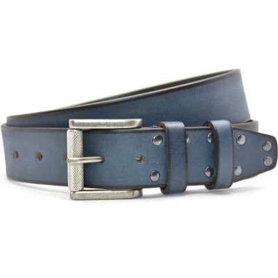 Afbeelding van Stoere echt lederen vol nerf Blauwe 4cm riem Maat 105
