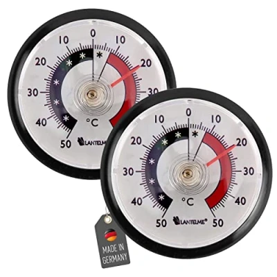Afbeelding van Lantelme Koelkastthermometers, set van 2 stuks, zelfklevend, diepvriesthermometer, 5,2 cm, rond, analoog, bimetaal, koelkast, vriezer, wijnkast, koelrek, thermometer (zwart) 8059