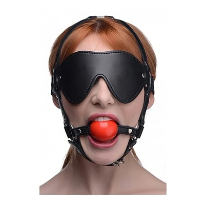 Afbeelding van Strict Kinky Verstelbaar Harnas Met blinddoek En Ballgag