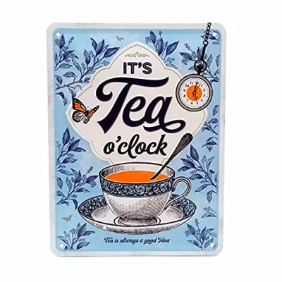 Afbeelding van Nostalgic Art Metalen Retro Bord, Home &amp; Country It&#039;s Tea O&#039;Clock Geschenkidee voor de keuken, van metaal, Vintage ontwerp, 15 x 20 cm
