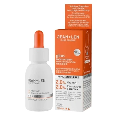 Afbeelding van Jean &amp; Len Glow Booster Serum, ideaal voor elk huidtype, geeft een doffe huid gloed, gezichtsserum met vitamine C derivaat resveratrol complex, parfumvrij, vegan, 30 ml