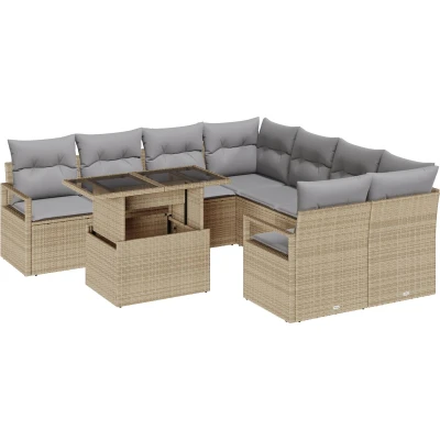 Afbeelding van vidaXL 9 delige Tuin Sofa Set met Kussens Beige Poly Rattan