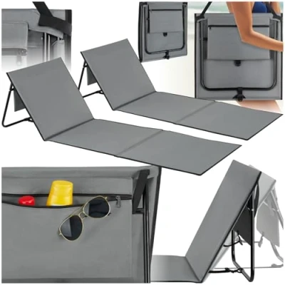 Afbeelding van tectake® Set van 2 Strandmatten Opvouwbare Ligmatten met Flexibele Rugleuning, Draagriem en Opbergvak Ideaal voor Strand, Camping of Tuin Lichtgewicht Onderhoudsvriendelijk