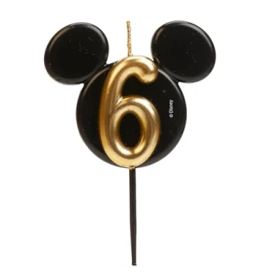 Afbeelding van dekora Mickey Mouse Verjaardagskaars Disney Kaarsen Geurloze Paraffine Was Verjaardagsdecoratie met Zwarte en Gouden Oren Grootte 8,5 cm Nummer 6