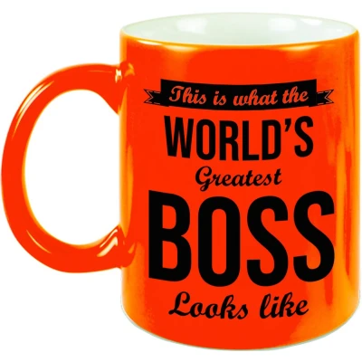 Afbeelding van Worlds Greatest Boss cadeau mok / beker neon oranje 330 ml feest mokken