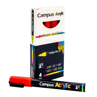 Afbeelding van Campus Acrylstiften, verpakking met 2 mm ronde punt, permanente marker op waterbasis, ondoorzichtig en sneldrogend (rood)