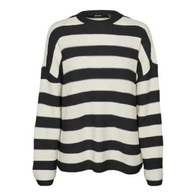 Afbeelding van VERO MODA Dames Vmnatahlie Ls O hals pullover Ga Noos gebreide trui, Zwart/detail: kleine strepen berk, XS