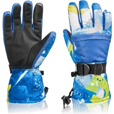 Afbeelding van Skihandschoenen, waterdichte winterhandschoenen, koud weer, touchscreen, sneeuwhandschoenen voor heren, dames, kinderen, skiën, snowboarden (XL (herenmaat L XL), blauw)