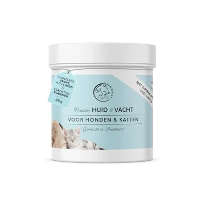 Afbeelding van Annimally Huid &amp; vacht Poeder voor honden en katten Poedercomplex met biergist, biotine, zink, oliën spirulina Ideaal supplement haaruitval bij honden,