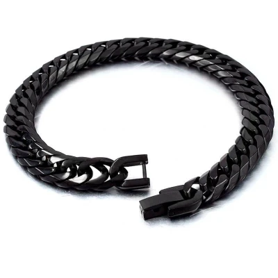 Afbeelding van Cuban Link Heren Armband Zwart 9mm Staal Schakelarmband Armbanden Cadeau voor Man Mannen Cadeautjes